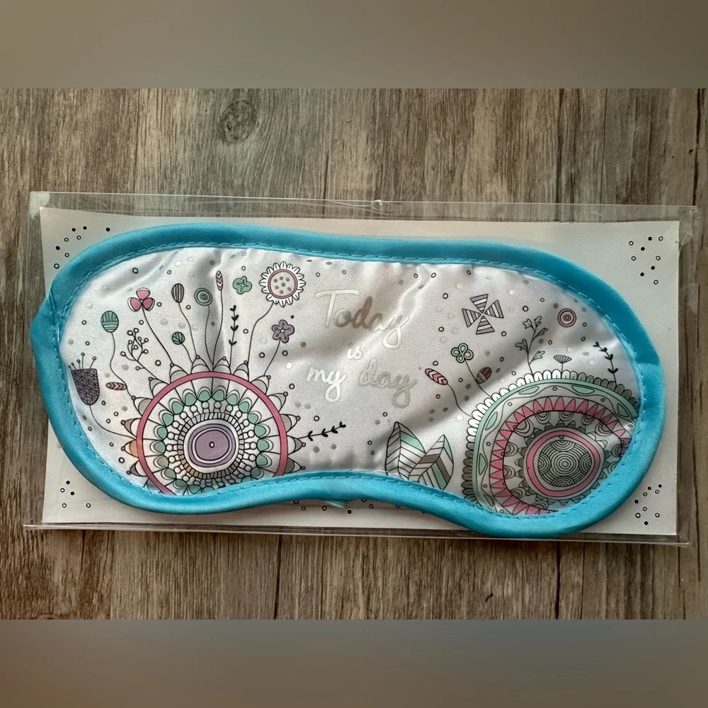 Blue Trim Floral Sleep Mask - 